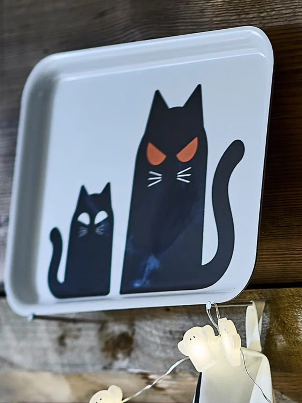 Playful Black Cat Serve Tray in White and Black
